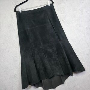 CAbi Suede Skirt Womens 4 Black A Line Flare High Waisted Minimalist Tiered Midi